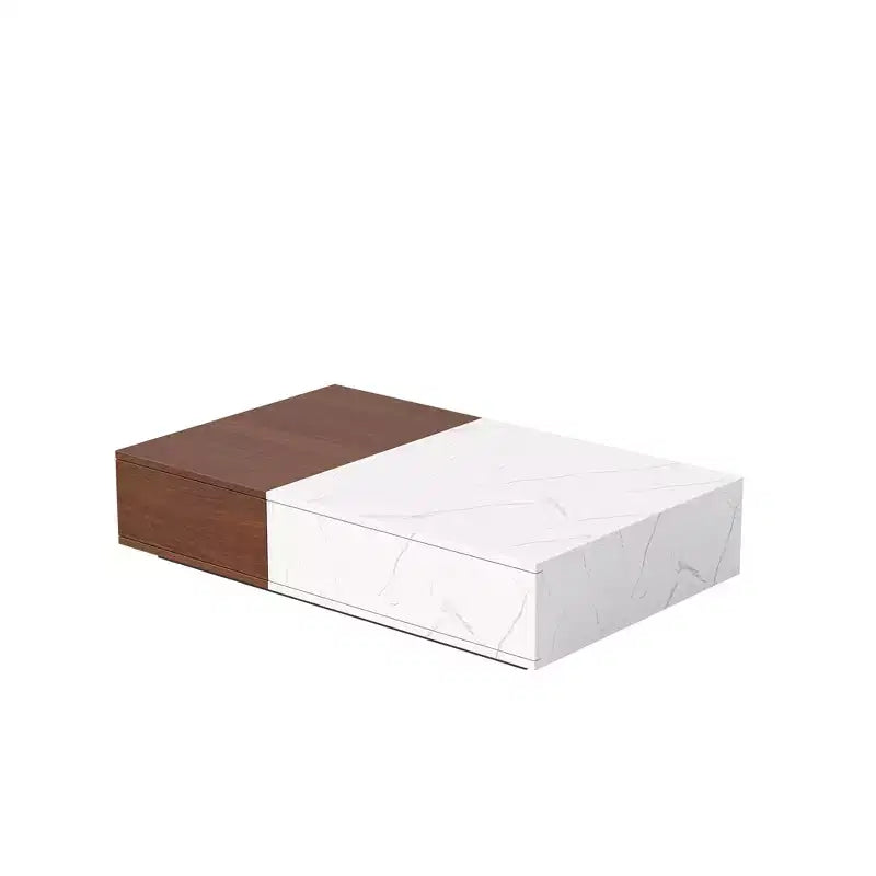 TUYOHW Tavolino da caffè basso bicolore con contenitore, tavolino centrale a 2 cassetti per soggiorno, tavolino da cocktail rettangolare con design a motivo in marmo