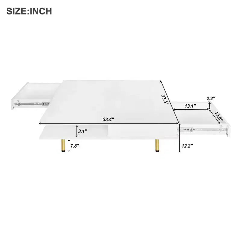 Squisito Tavolino da Caffè con Cassetti, Tavolino Centrale in Legno a 2 Livelli per Arredamento Domestico, Tavolino da Cocktail da Soggiorno con Piano Lucido, Max 50 kg, Bianco