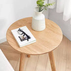 TUYOHW Tavolino Moderno con Struttura in Legno di Quercia al 100%, Tavolino Basso da 45 cm per Soggiorno, Tavolino Laterale Rotondo Rustico, Facile da Montare, Naturale