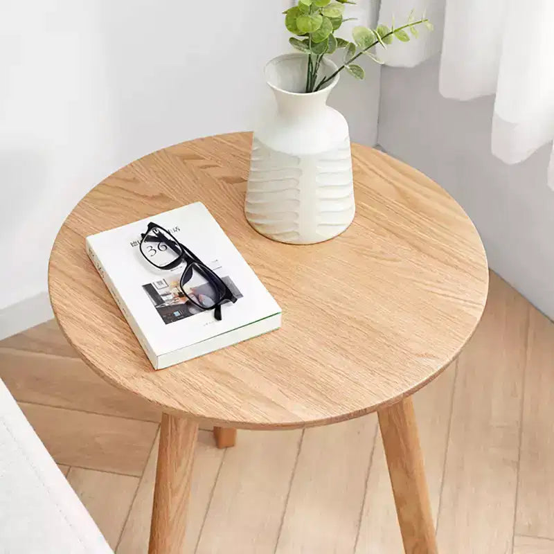 TUYOHW Tavolino Moderno con Struttura in Legno di Quercia al 100%, Tavolino Basso da 45 cm per Soggiorno, Tavolino Laterale Rotondo Rustico, Facile da Montare, Naturale