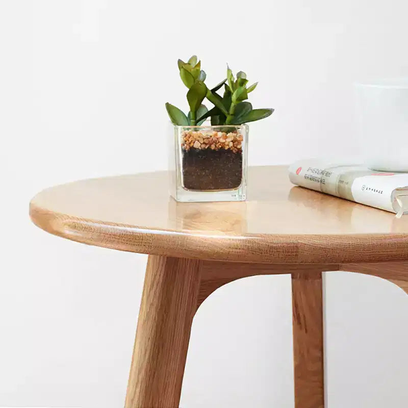 TUYOHW Tavolino Moderno con Struttura in Legno di Quercia al 100%, Tavolino Basso da 45 cm per Soggiorno, Tavolino Laterale Rotondo Rustico, Facile da Montare, Naturale