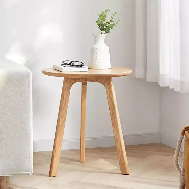 TUYOHW Tavolino Moderno con Struttura in Legno di Quercia al 100%, Tavolino Basso da 45 cm per Soggiorno, Tavolino Laterale Rotondo Rustico, Facile da Montare, Naturale