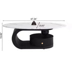Tavolino nido moderno da 2, tavolino da caffè ovale per soggiorno, tavolino rotondo con cassetto, tavolino da cocktail con contenitore, nero/bianco