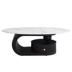 Tavolino nido moderno da 2, tavolino da caffè ovale per soggiorno, tavolino rotondo con cassetto, tavolino da cocktail con contenitore, nero/bianco