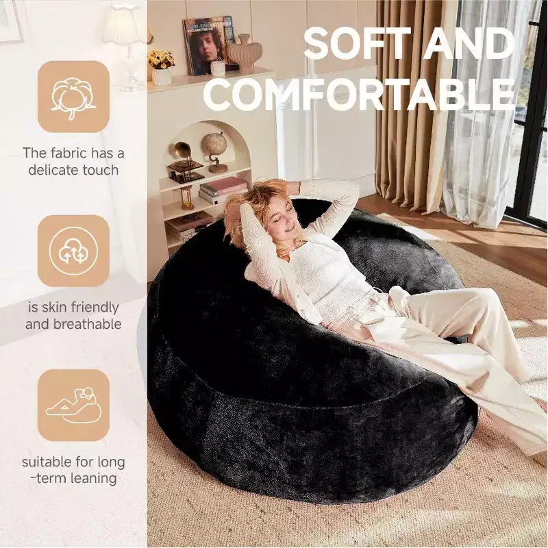 Poltrona sacco gigante con memory foam, poltrona da pavimento divano con rivestimento in flanella, poltrone sacco da gaming per adulti per soggiorno, nero