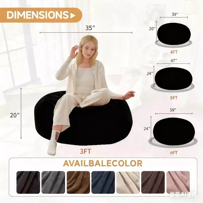 Poltrona sacco gigante con memory foam, poltrona da pavimento divano con rivestimento in flanella, poltrone sacco da gaming per adulti per soggiorno, nero