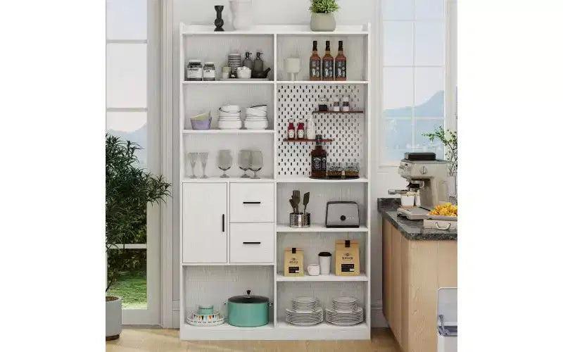TUYOHW Libreria Alta a 4 Livelli con 10 Cubi e 3 Ante, Libreria a Scaffale Aperto con Armadietto, Scaffali in Legno per Soggiorno, Ufficio
