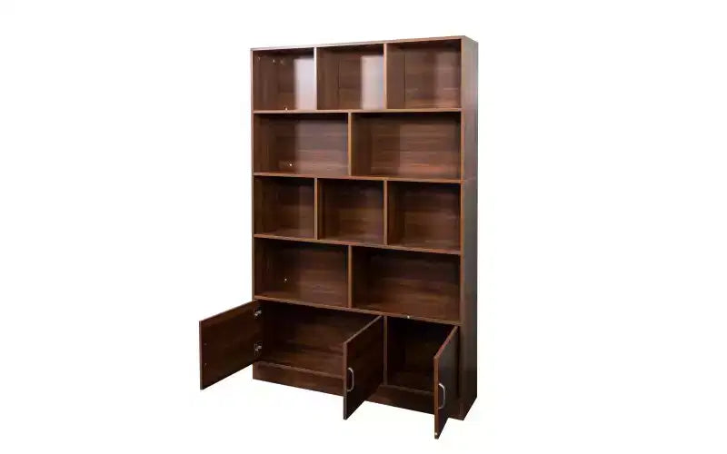 TUYOHW Libreria Alta a 4 Livelli con 10 Cubi e 3 Ante, Libreria a Scaffale Aperto con Armadietto, Scaffali in Legno per Soggiorno, Ufficio