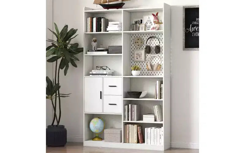 TUYOHW Libreria Alta a 4 Livelli con 10 Cubi e 3 Ante, Libreria a Scaffale Aperto con Armadietto, Scaffali in Legno per Soggiorno, Ufficio