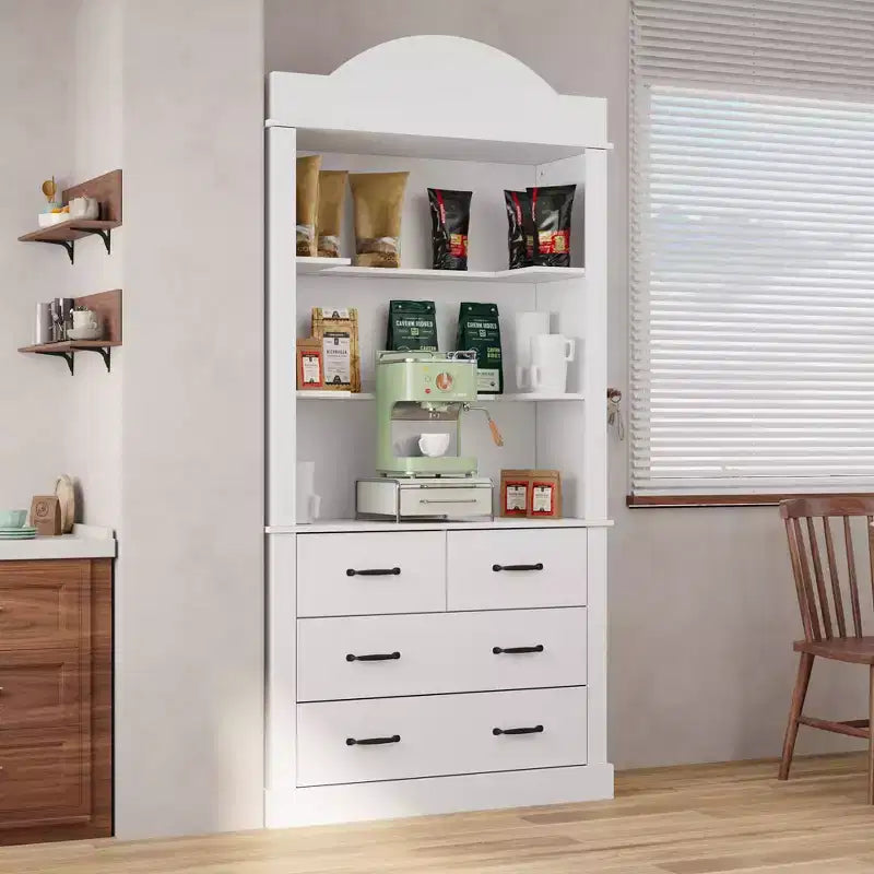 Credenza dispensa cucina autoportante, mobile contenitore da cucina con 4 cassetti/scaffali aperti, mobile organizer per cucina e angolo caffè