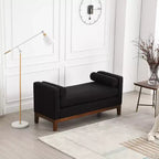 Panca imbottita 53,5W, panca-ottoman con gambe in legno e cuscini a rullo per fondo letto, camera da letto, soggiorno, ingresso, nero