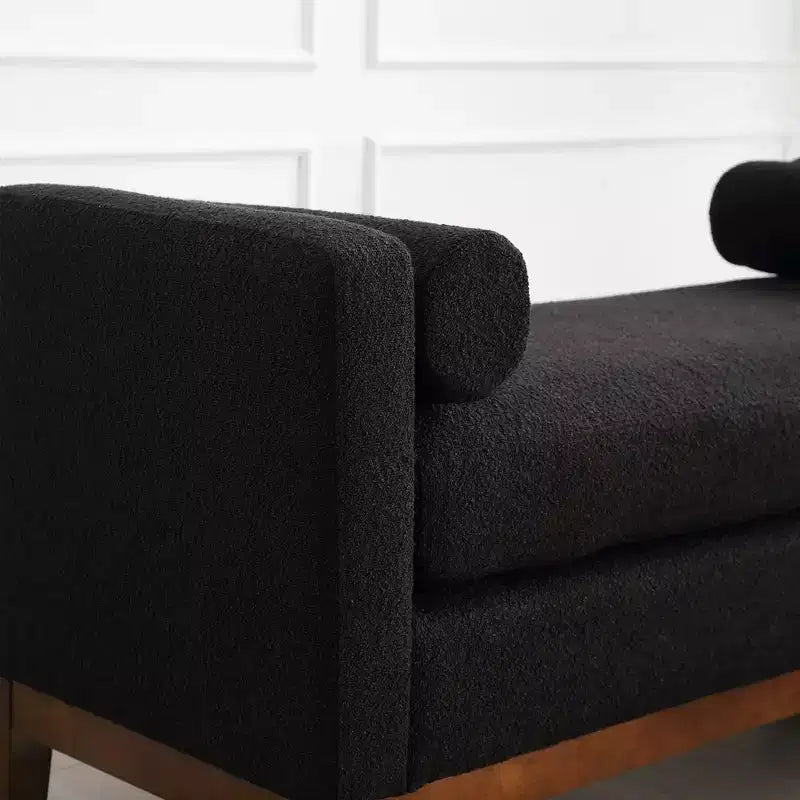 Panca imbottita 53,5W, panca-ottoman con gambe in legno e cuscini a rullo per fondo letto, camera da letto, soggiorno, ingresso, nero
