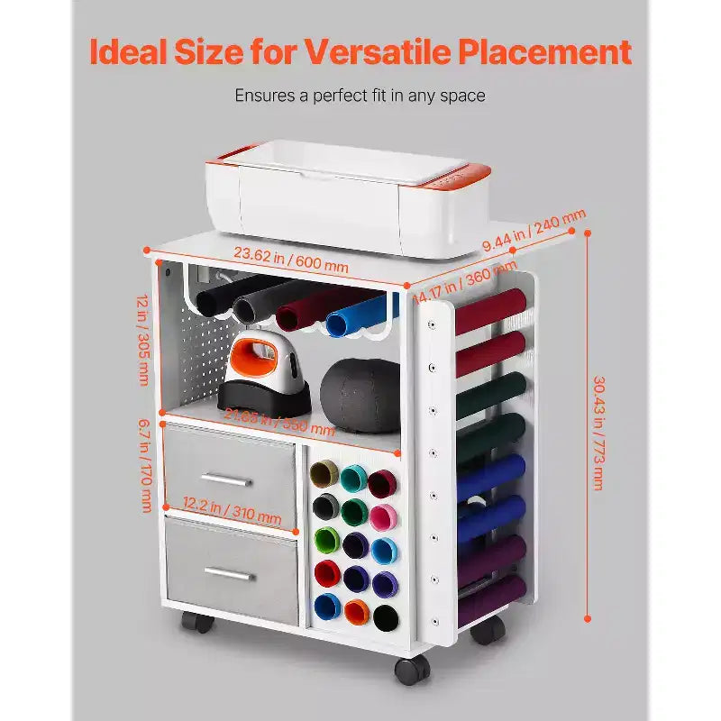 VEVOR Carrello e Tavolo portaoggetti Rotante per Artigianato, Compatibile con Macchine Cricut, Workstation per Organizzazione Tavolo da Artigianato con 2 porte USB e Prese, Bianco