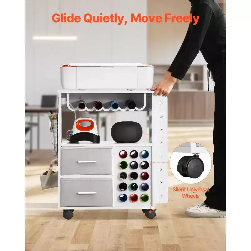 VEVOR Carrello e Tavolo portaoggetti Rotante per Artigianato, Compatibile con Macchine Cricut, Workstation per Organizzazione Tavolo da Artigianato con 2 porte USB e Prese, Bianco