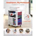 VEVOR Carrello e Tavolo portaoggetti Rotante per Artigianato, Compatibile con Macchine Cricut, Workstation per Organizzazione Tavolo da Artigianato con 2 porte USB e Prese, Bianco