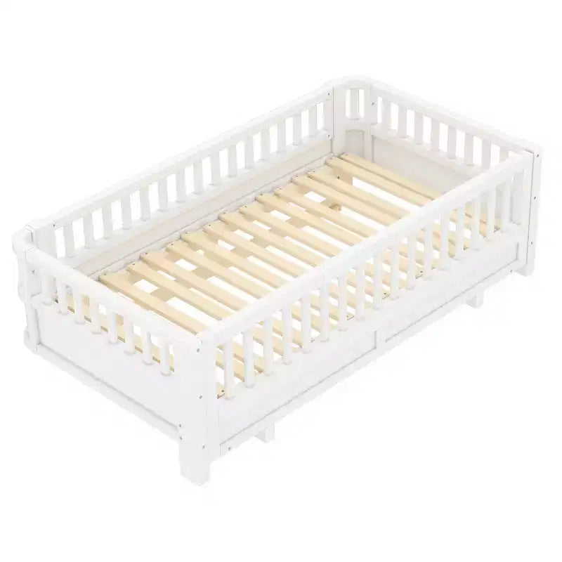 Base letto a piattaforma convertibile Twin/Twin XL con sponde di sicurezza, convertibile in letto doppio Twin/Queen, struttura in legno massello