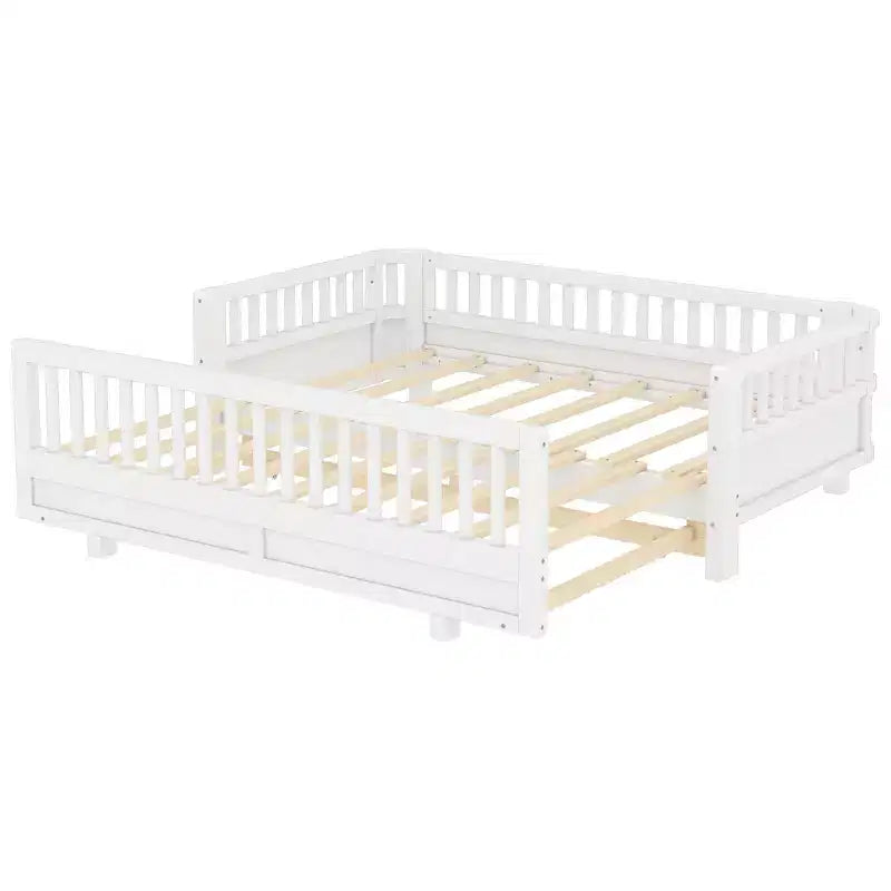 Base letto a piattaforma convertibile Twin/Twin XL con sponde di sicurezza, convertibile in letto doppio Twin/Queen, struttura in legno massello