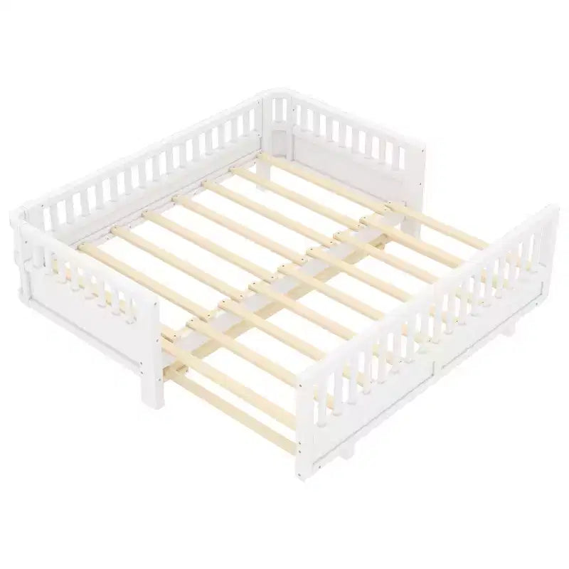 Base letto a piattaforma convertibile Twin/Twin XL con sponde di sicurezza, convertibile in letto doppio Twin/Queen, struttura in legno massello