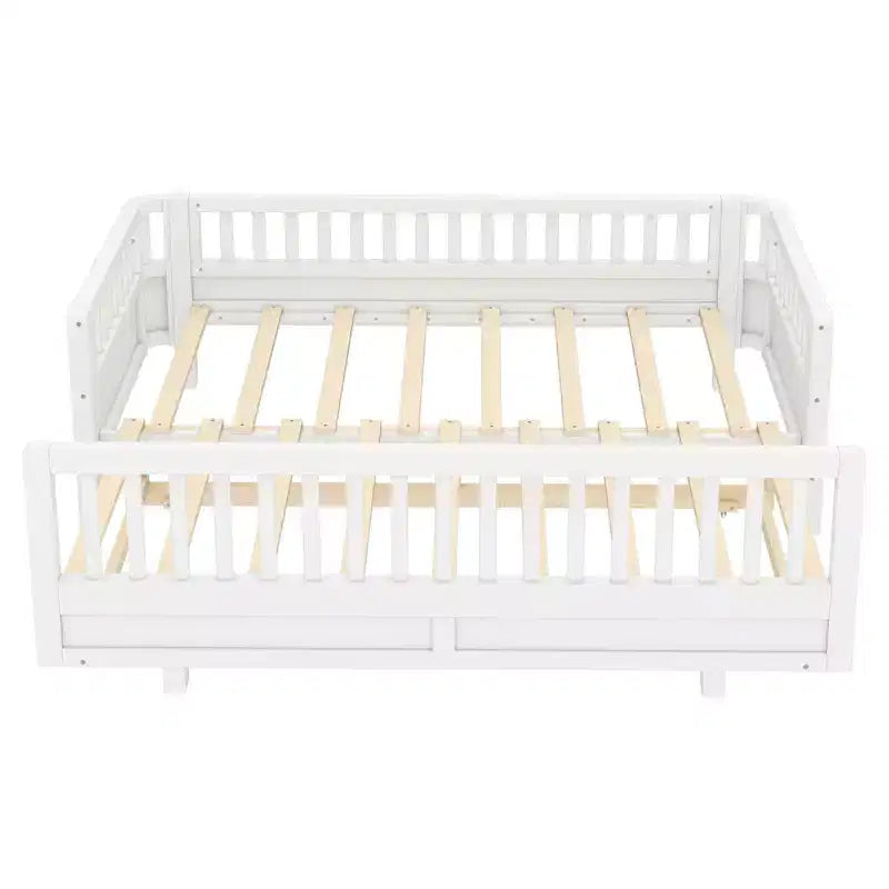 Base letto a piattaforma convertibile Twin/Twin XL con sponde di sicurezza, convertibile in letto doppio Twin/Queen, struttura in legno massello