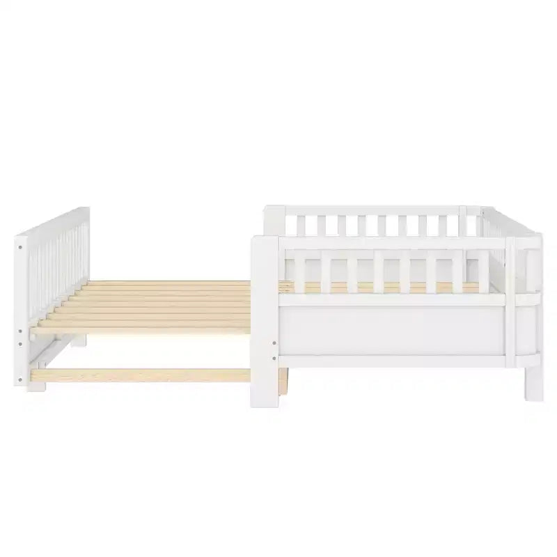 Base letto a piattaforma convertibile Twin/Twin XL con sponde di sicurezza, convertibile in letto doppio Twin/Queen, struttura in legno massello