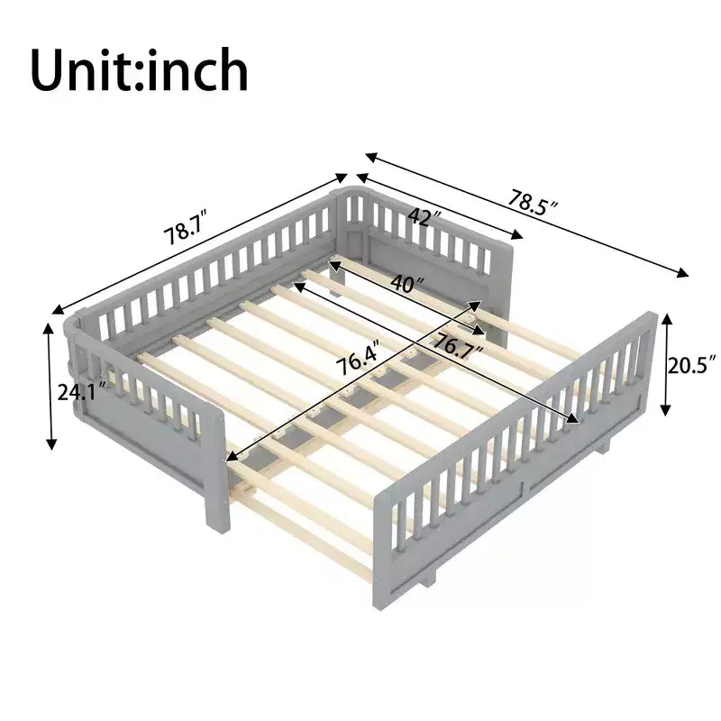 Base letto a piattaforma convertibile Twin/Twin XL con sponde di sicurezza, convertibile in letto doppio Twin/Queen, struttura in legno massello