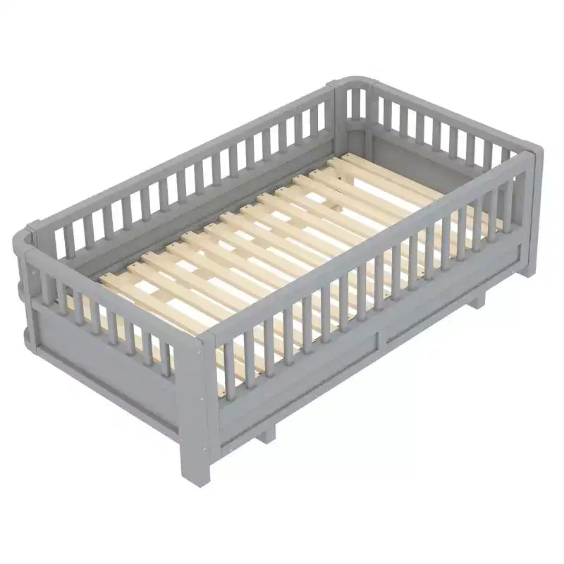 Base letto a piattaforma convertibile Twin/Twin XL con sponde di sicurezza, convertibile in letto doppio Twin/Queen, struttura in legno massello