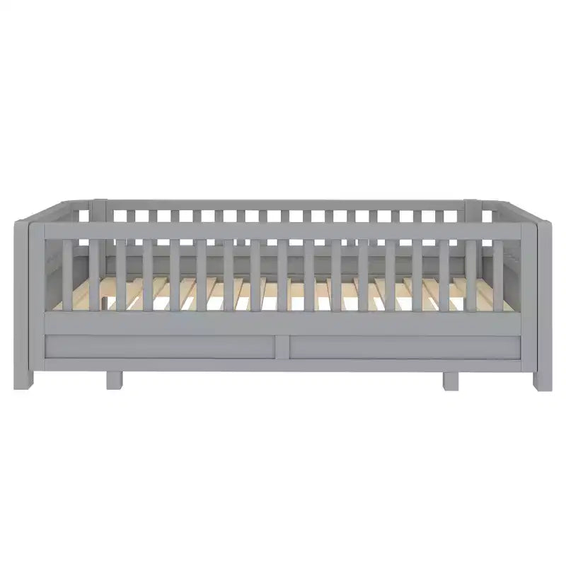 Base letto a piattaforma convertibile Twin/Twin XL con sponde di sicurezza, convertibile in letto doppio Twin/Queen, struttura in legno massello