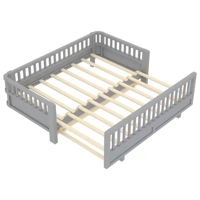 Base letto a piattaforma convertibile Twin/Twin XL con sponde di sicurezza, convertibile in letto doppio Twin/Queen, struttura in legno massello