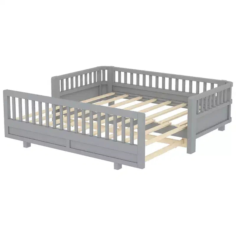 Base letto a piattaforma convertibile Twin/Twin XL con sponde di sicurezza, convertibile in letto doppio Twin/Queen, struttura in legno massello