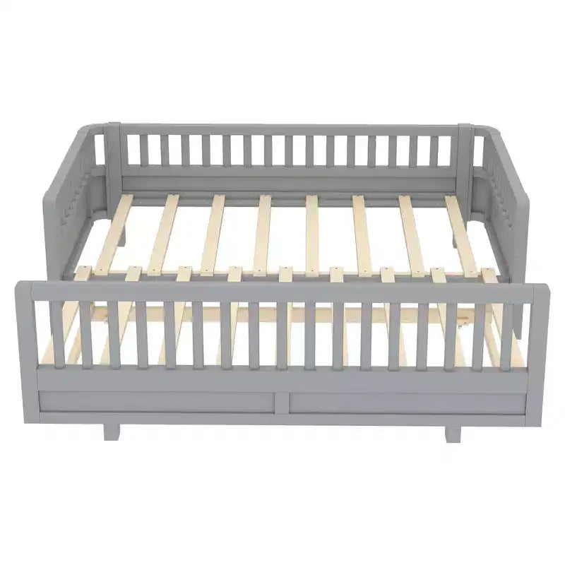Base letto a piattaforma convertibile Twin/Twin XL con sponde di sicurezza, convertibile in letto doppio Twin/Queen, struttura in legno massello