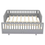 Base letto a piattaforma convertibile Twin/Twin XL con sponde di sicurezza, convertibile in letto doppio Twin/Queen, struttura in legno massello