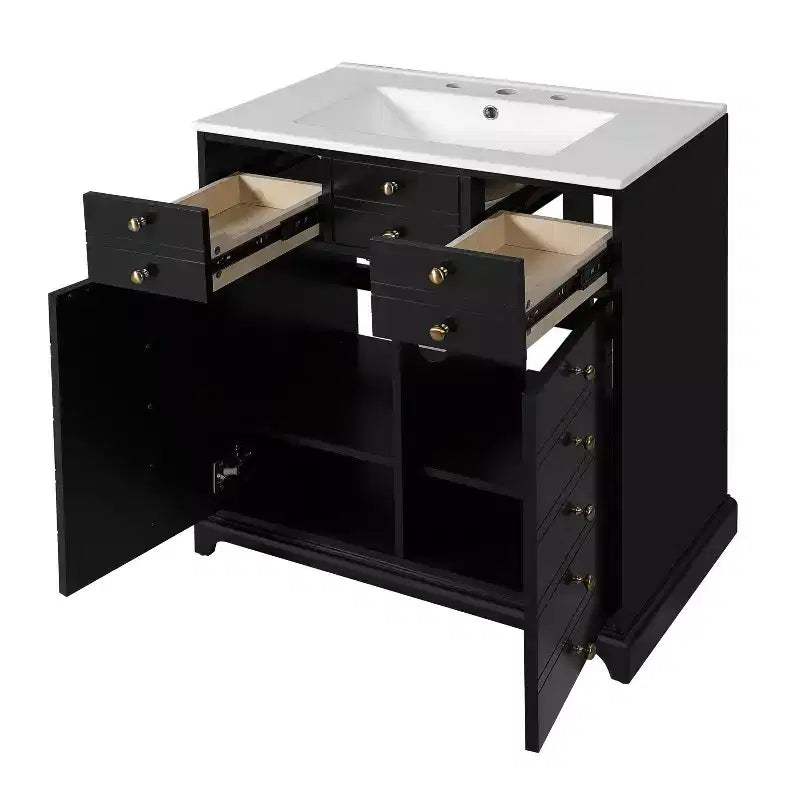 Mobile bagno da 76 cm con lavabo, armadietto da bagno con cassetti e ante a chiusura ammortizzata, nero