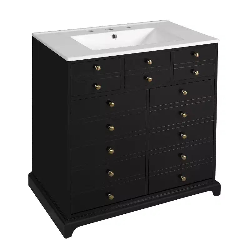 Mobile bagno da 76 cm con lavabo, armadietto da bagno con cassetti e ante a chiusura ammortizzata, nero