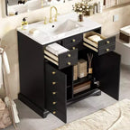 Mobile bagno da 76 cm con lavabo, armadietto da bagno con cassetti e ante a chiusura ammortizzata, nero