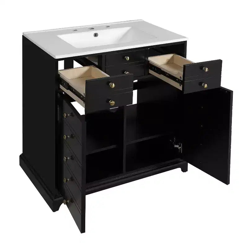 Mobile bagno da 76 cm con lavabo, armadietto da bagno con cassetti e ante a chiusura ammortizzata, nero