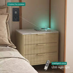 Comodino Intelligente con Luce Notturna a Comando Vocale e Stazione di Ricarica, Tavolino da Comodino con 3 Cassetti, Tavolino d'Appoggio per Camera da Letto, Soggiorno