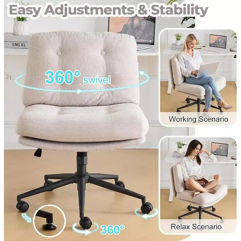 Sedia Criss Cross Cloud, Comoda Sedia da Scrivania con/senza Ruote in Velluto a Coste, Moderna Sedia Girevole Grigio Chiaro