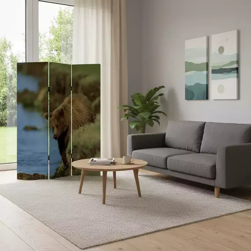 72 paravento pieghevole in tela blu e verde a tre pannelli separatore divisorio