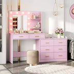 Tocador da 61 con specchio e luci, tavolo da trucco bianco con 8 cassetti e 2 mensole, 3 modalità di illuminazione con luminosità regolabile