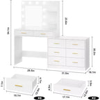 Tocador da 61 con specchio e luci, tavolo da trucco bianco con 8 cassetti e 2 mensole, 3 modalità di illuminazione con luminosità regolabile