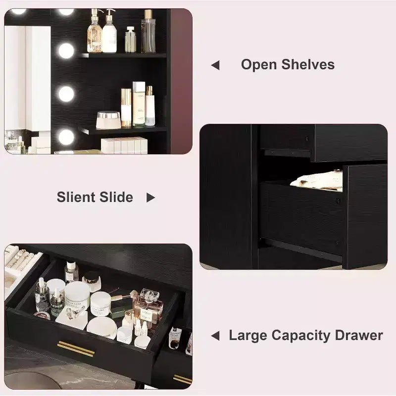 Tocador da 61 con specchio e luci, tavolo da trucco bianco con 8 cassetti e 2 mensole, 3 modalità di illuminazione con luminosità regolabile