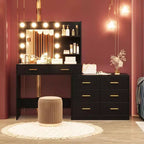 Tocador da 61 con specchio e luci, tavolo da trucco bianco con 8 cassetti e 2 mensole, 3 modalità di illuminazione con luminosità regolabile