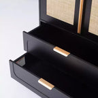 AEELLEEA 65 Armadio a 2 ante nero con 2 cassetti: con accenti in rattan e chiusura magnetica