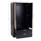 AEELLEEA 65 Armadio a 2 ante nero con 2 cassetti: con accenti in rattan e chiusura magnetica