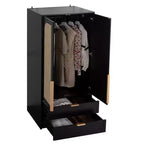 AEELLEEA 65 Armadio a 2 ante nero con 2 cassetti: con accenti in rattan e chiusura magnetica