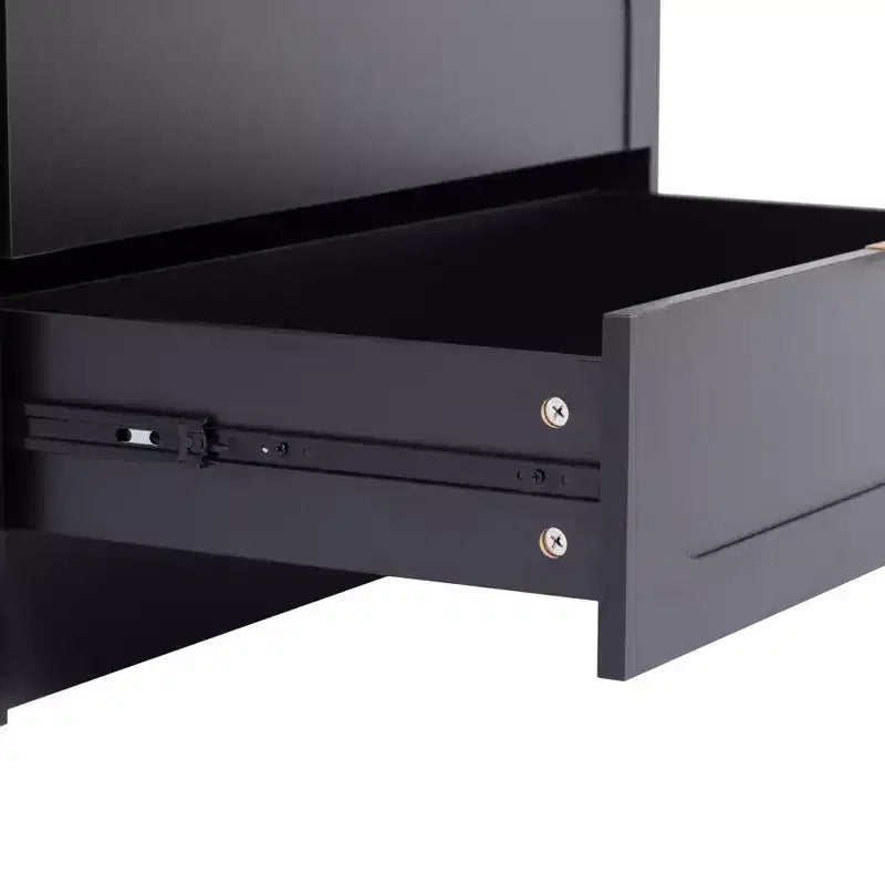 AEELLEEA 65 Armadio a 2 ante nero con 2 cassetti: con accenti in rattan e chiusura magnetica
