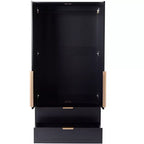 AEELLEEA 65 Armadio a 2 ante nero con 2 cassetti: con accenti in rattan e chiusura magnetica