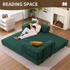Divano Letto Convertibile 4-in-1, Divano da Terra in Velluto a Coste con 2 Cuscini e Braccioli in Metallo, Letto per Ospiti in Schiuma ad Alta Densità, Verde