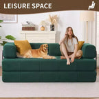 Divano Letto Convertibile 4-in-1, Divano da Terra in Velluto a Coste con 2 Cuscini e Braccioli in Metallo, Letto per Ospiti in Schiuma ad Alta Densità, Verde