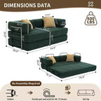 Divano Letto Convertibile 4-in-1, Divano da Terra in Velluto a Coste con 2 Cuscini e Braccioli in Metallo, Letto per Ospiti in Schiuma ad Alta Densità, Verde